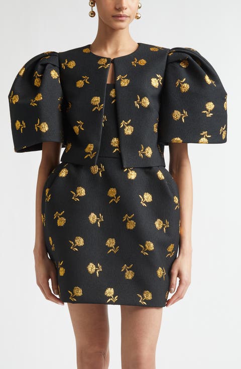 Carnation Jacquard Bell Sleeve Crop Jacket