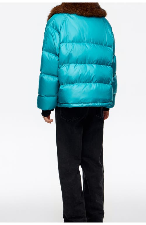 Bimba Y Lola Short Down Jacket With Fur Collar Adjustable Hem In Blue