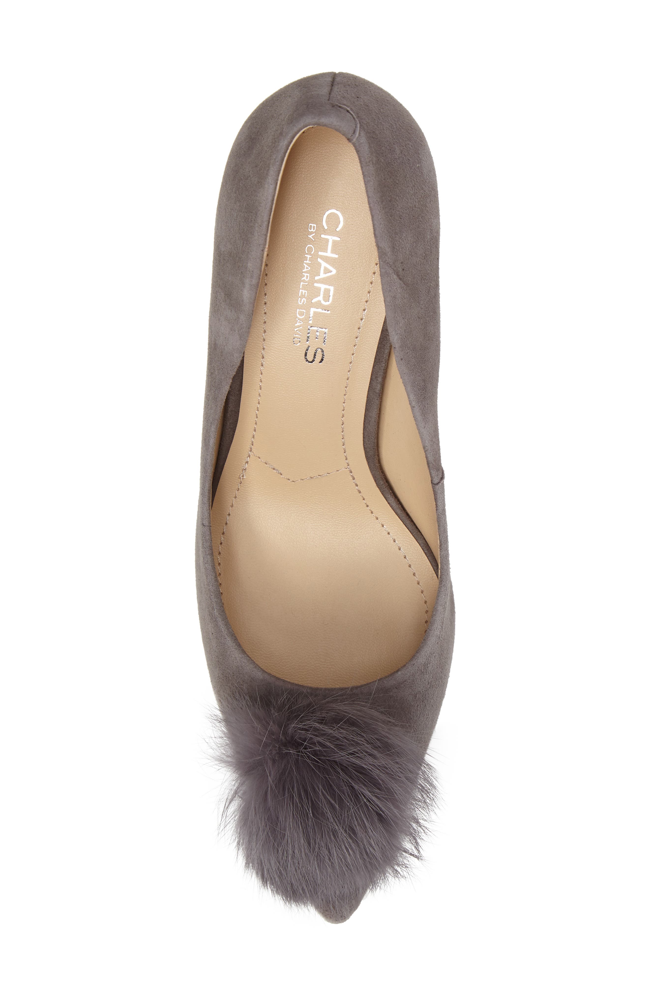 Sadie Genuine Rabbit Fur Pom Pump, Alternate, color, SLATE SUEDE