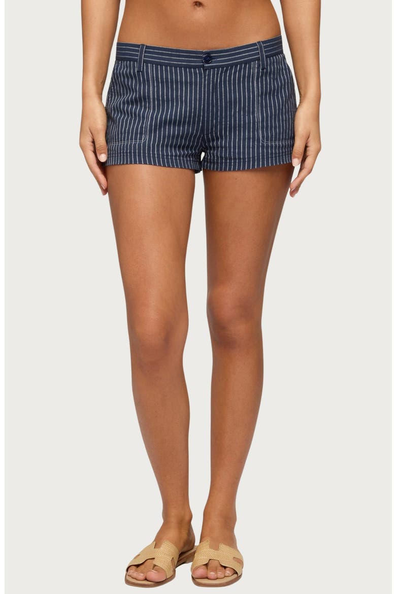 Lina Pinstripe Micro Shorts, Main, color, NAVY
