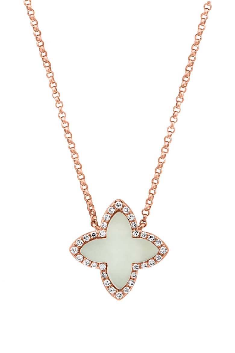 14K Rose Gold  Mother of Pearl Clover Diamond Necklace, Alternate, color, 14K Gold