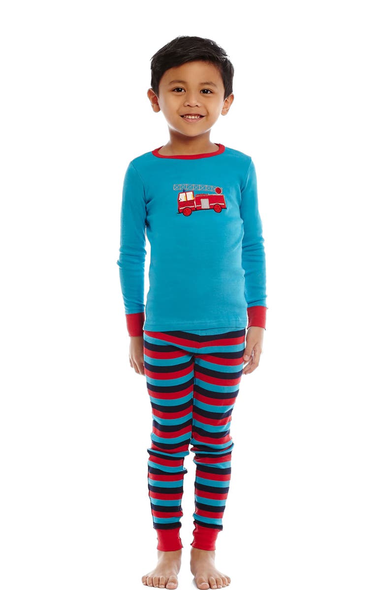 Leveret Kids Cotton Two-Piece Printed Pajamas, Vehicles & Machines, Main, color, Fire Truck With Stripes