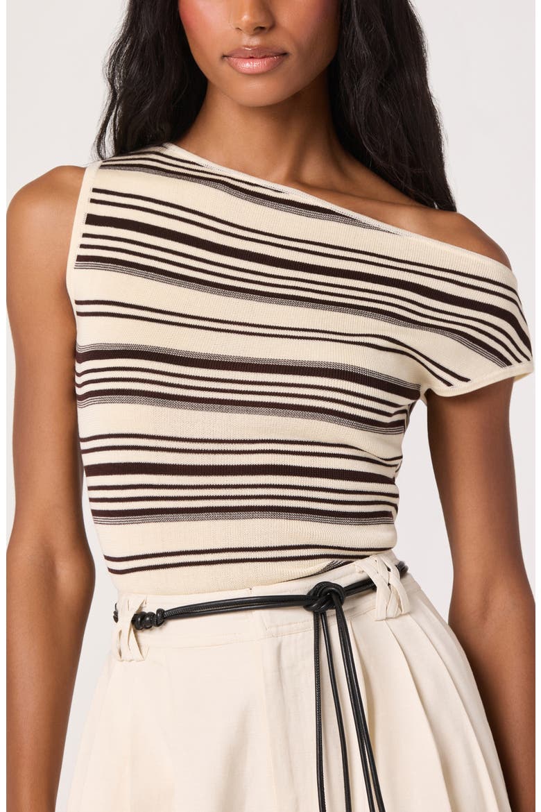 Sofia Off the Shoulder Striped Sweater, Alternate, color, CREAM BROWN STRIPE