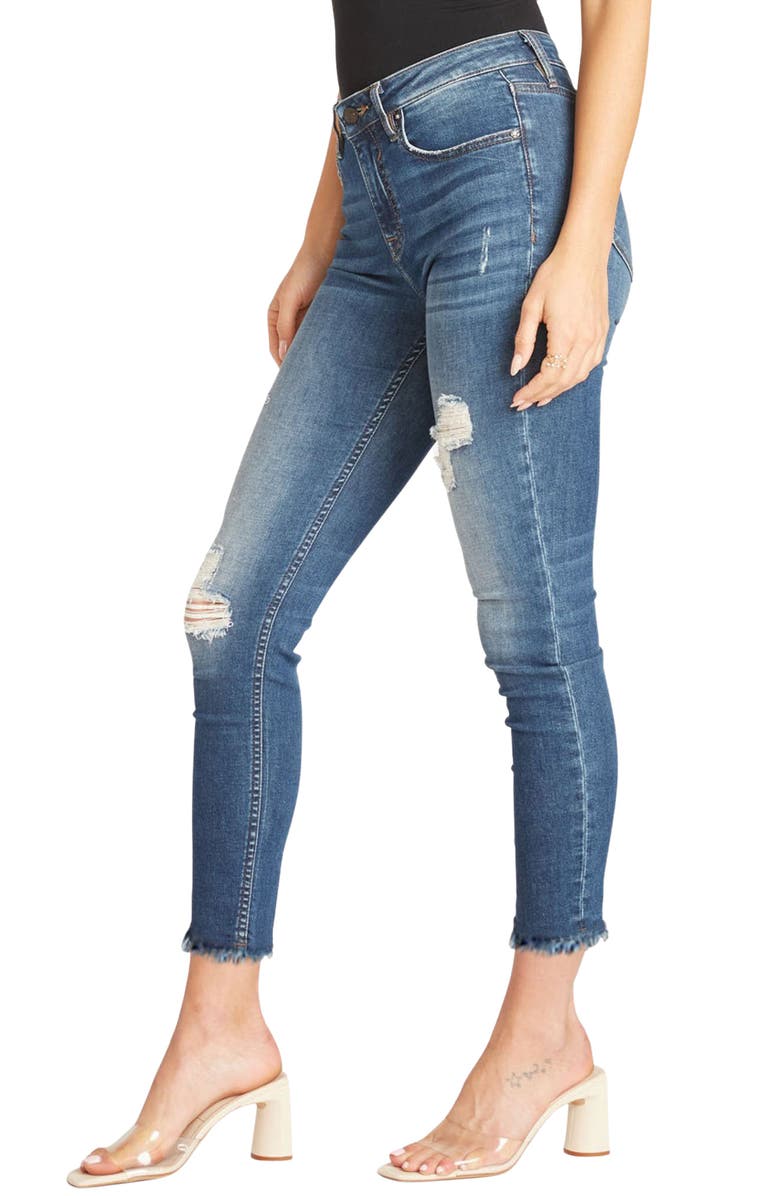 Vigoss Jagger Distressed Raw Hem Skinny Jeans, Main, color, Med Wash