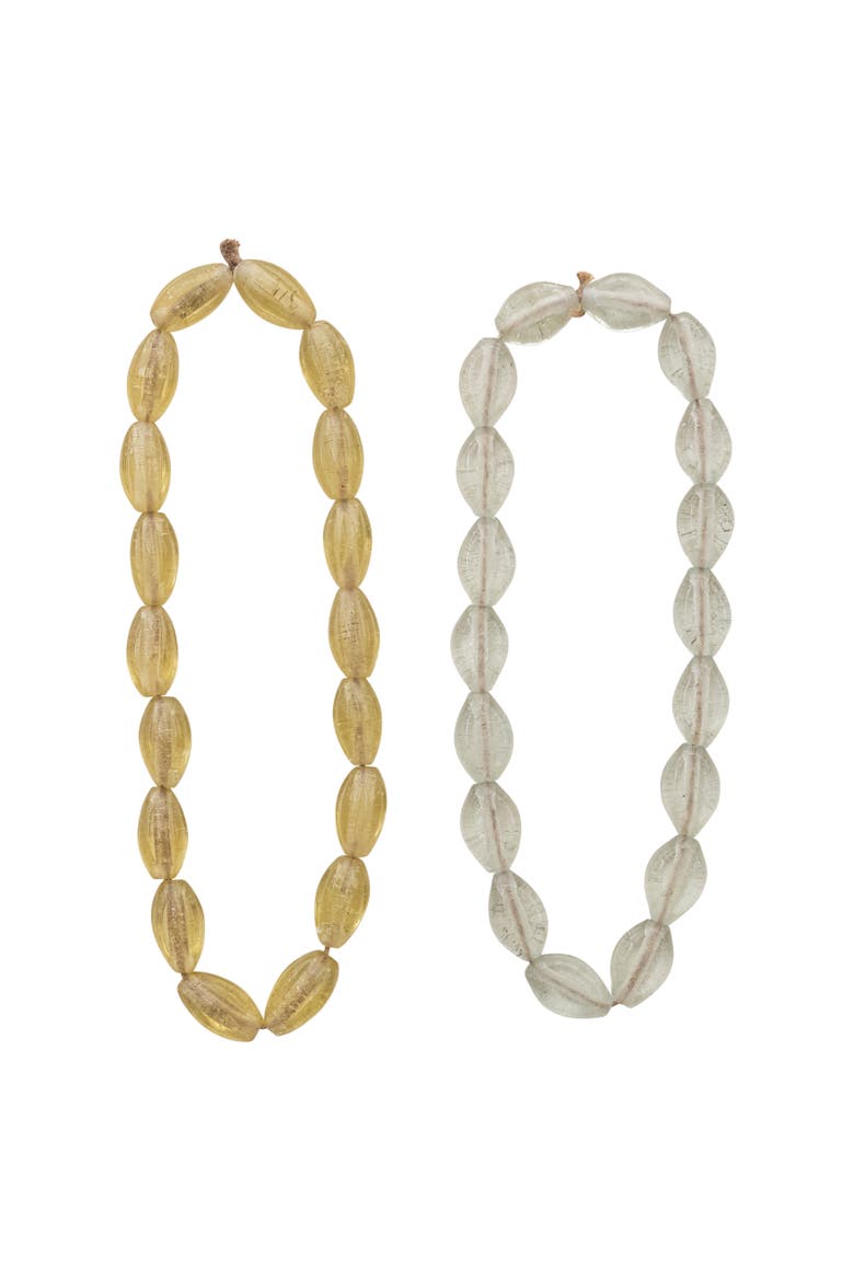 2-Piece Glass Beads on Jute Cord Decorative Accent, White and Gold, Main, color, White