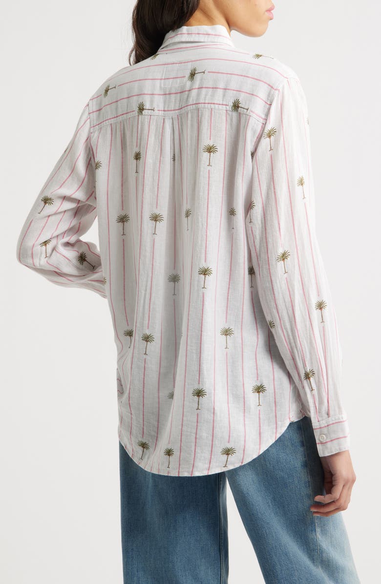 Rails Charli Stripe Palm Tree Print Linen Blend Button-Up Shirt, Alternate, color, Pink Palm Stripe