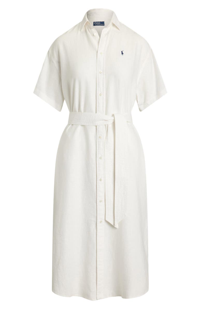 Polo Ralph Lauren Short Sleeve Belted Linen Shirtdress, Alternate, color, 