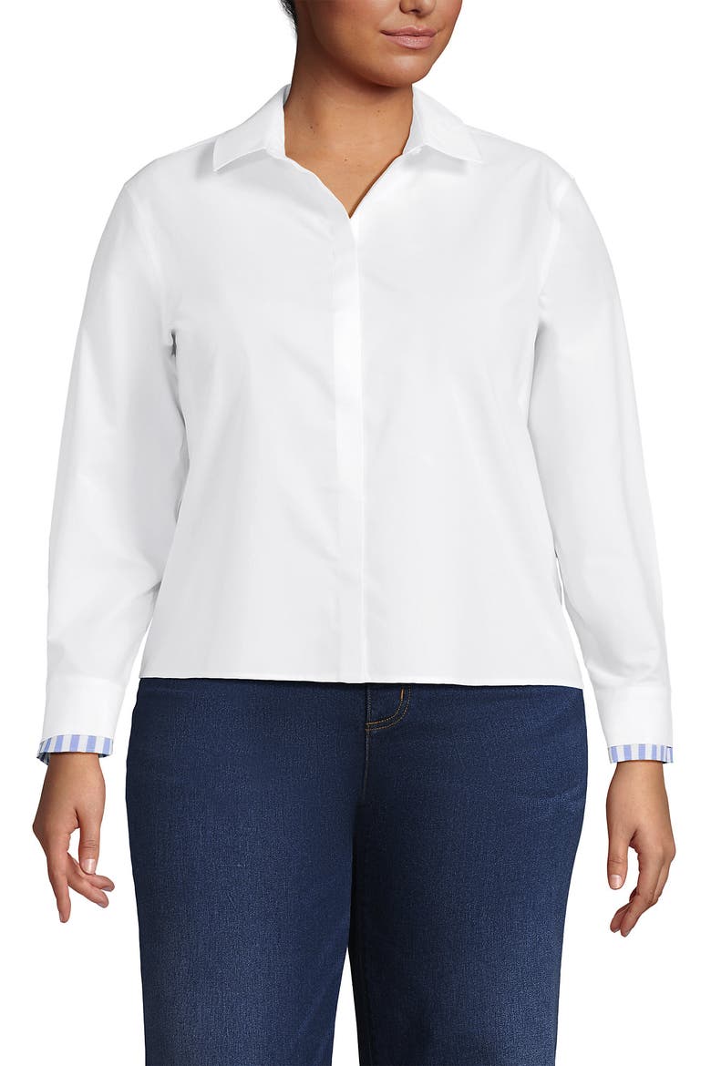 Plus Size Carefree Cotton Shirt with Removable Bow, Alternate, color, White