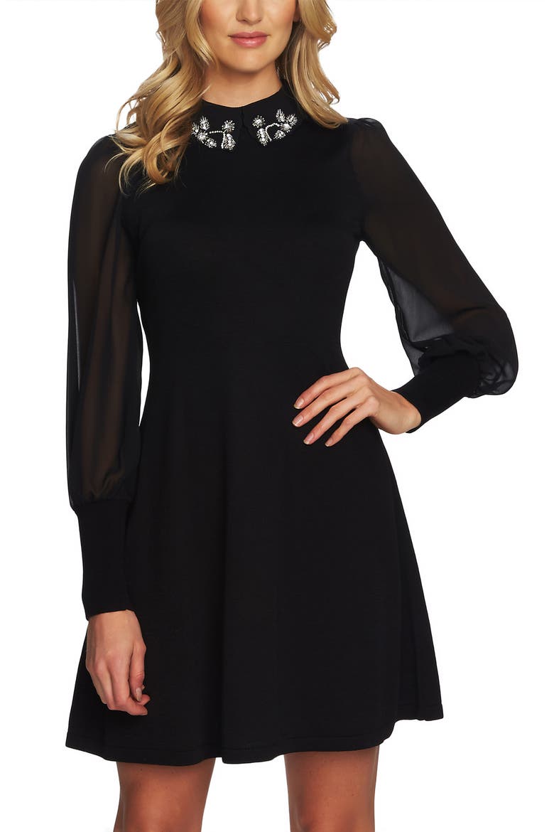 Embellished Collar Dress, Alternate, color, RICH BLACK