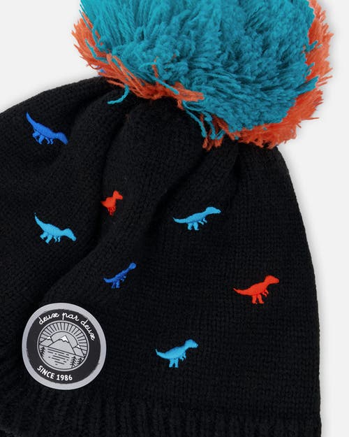 Deux Par Deux Lined Winter Peruvian Knit Hat With Pompom In Blue