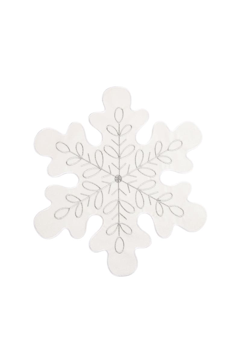 C&F Home Sparkle Snowflake Round Placemats Set of 6, 17", Alternate, color, White
