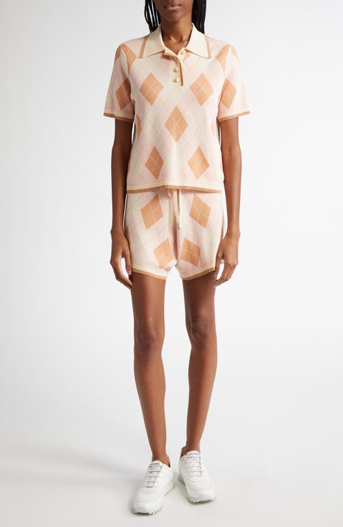 Zimmermann Acacia Argyle Piqué Knit Polo In Pink Argyle