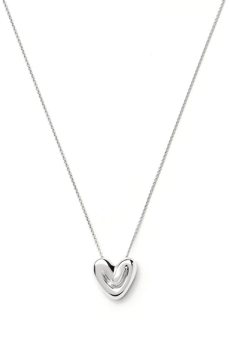 Puffy Heart Pendant Necklace, Alternate, color, SILVER