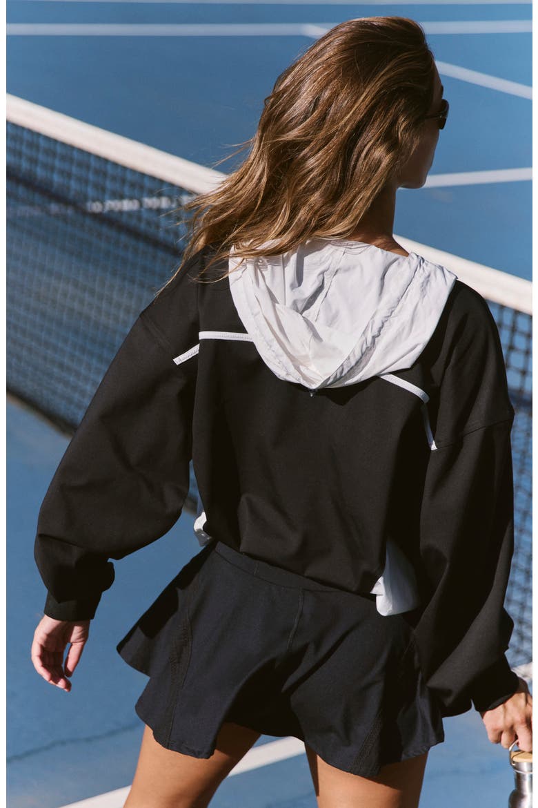 Out Back Layer Quarter Zip Hoodie, Alternate, color, BLACK WITH WHITE COM