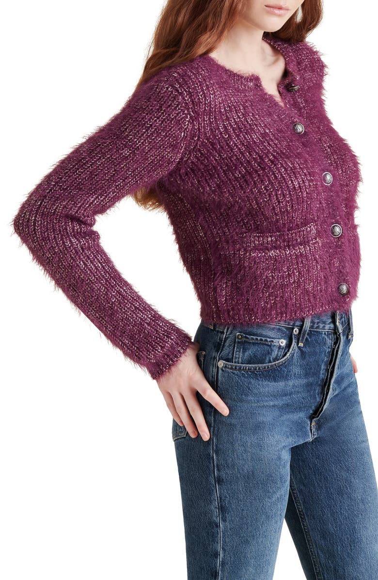Steve Madden Maribelle Fuzzy Cardigan, Alternate, color, Aubergine