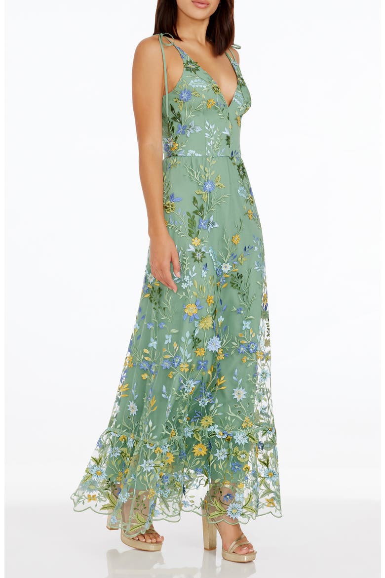 Sunny Embroidered Floral A-Line Gown, Alternate, color, SAGE MULTI