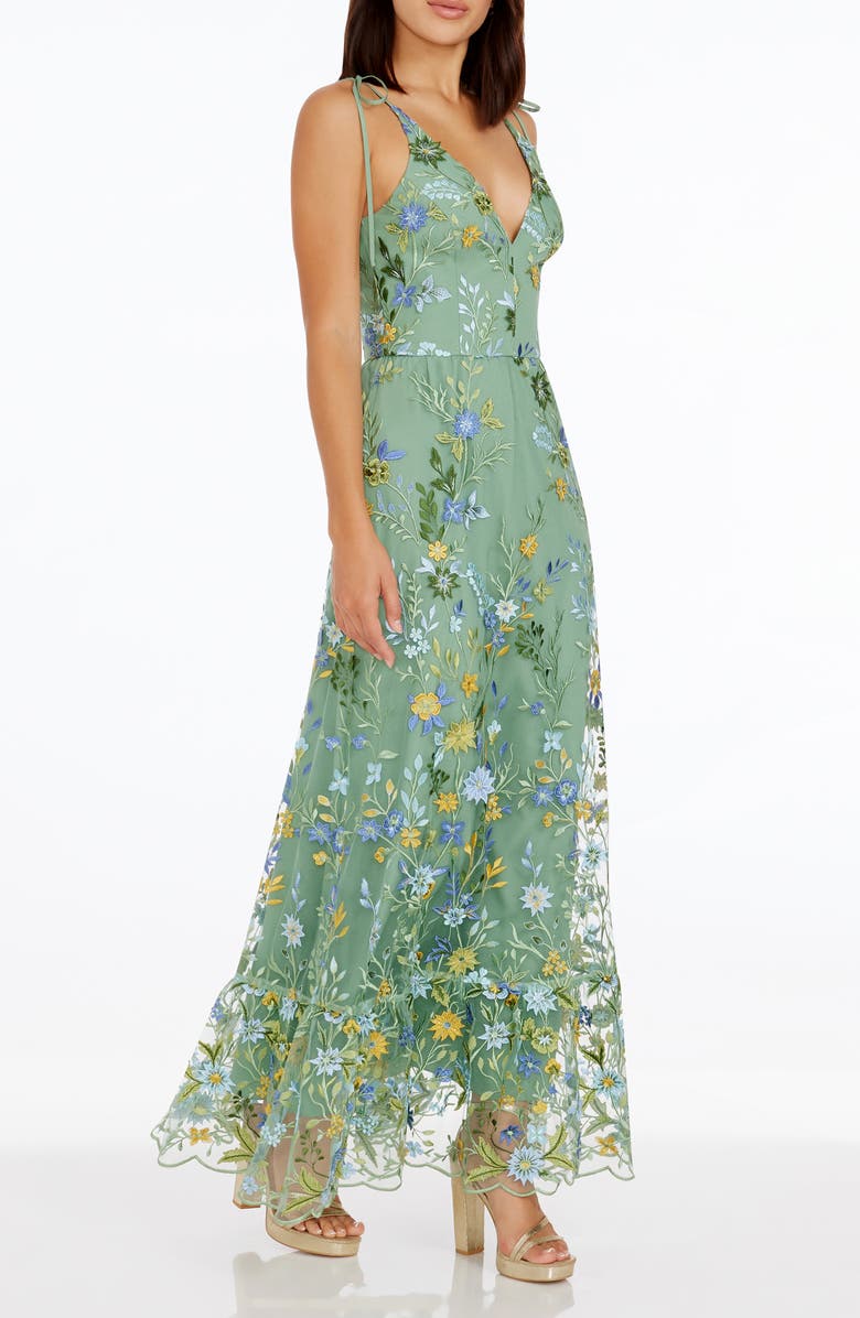 Dress the Population Sunny Embroidered Floral A-Line Gown, Alternate, color, Sage Multi