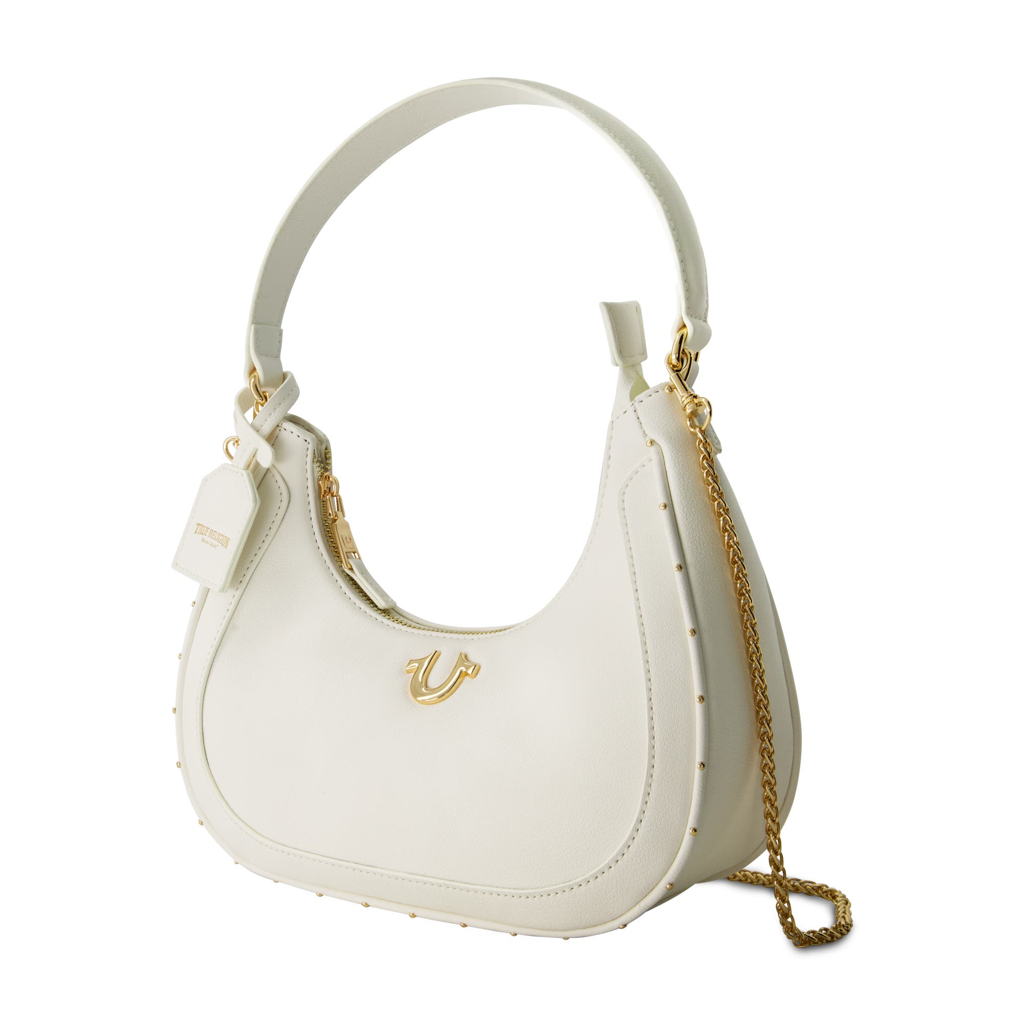 True Religion Zip Top Crescent Hobo Bag, Alternate, color, White