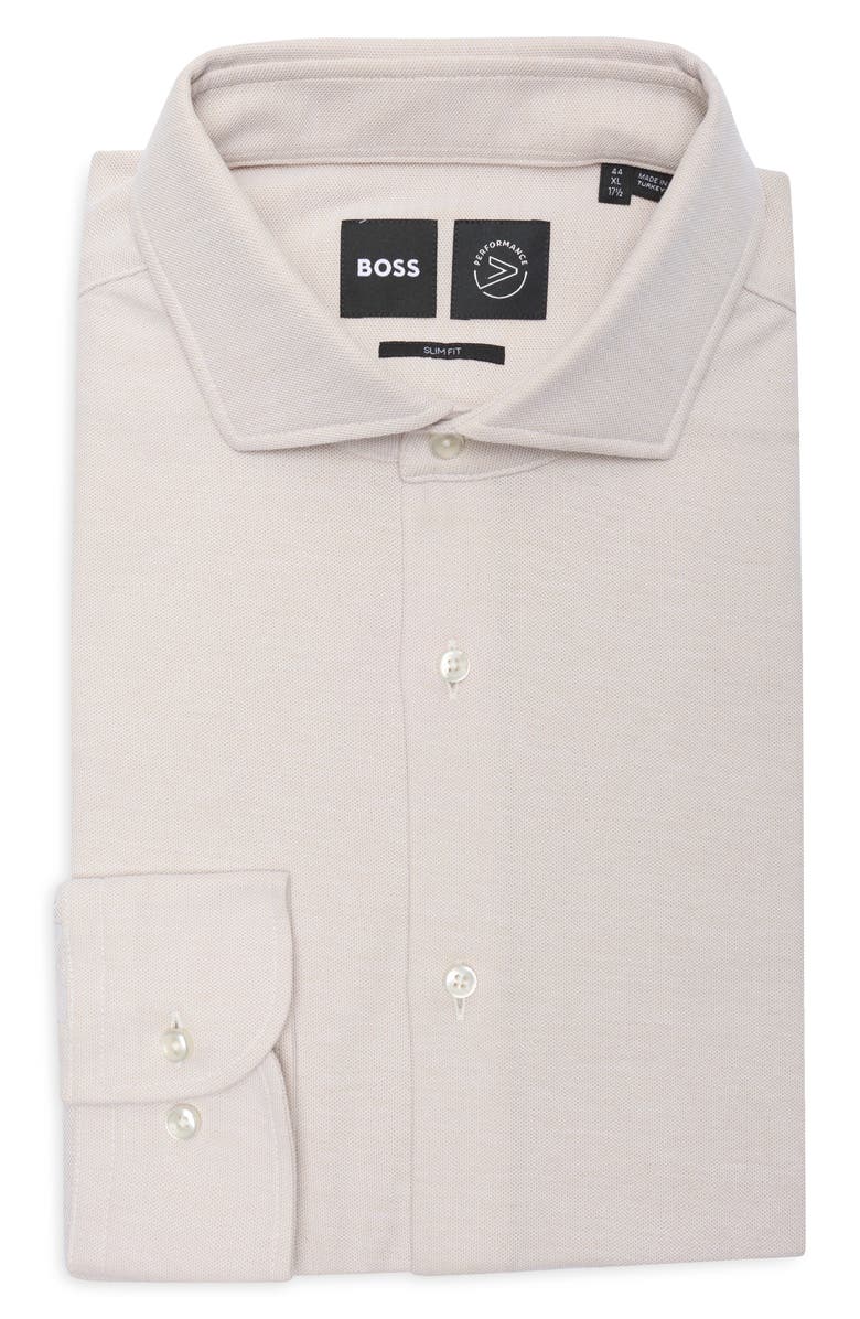 BOSS Hank Kent Slim Fit Linen Dress Shirt, Alternate, color, Light Beige