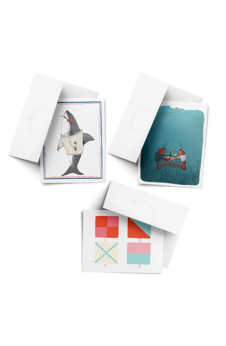 Ramus & Co Love/Valentine's Assorted Greeting Card Pack (3ct) "LOVE Nautical Flags, Sharky Love, Lobster Date", Main, color, Multi-Pack