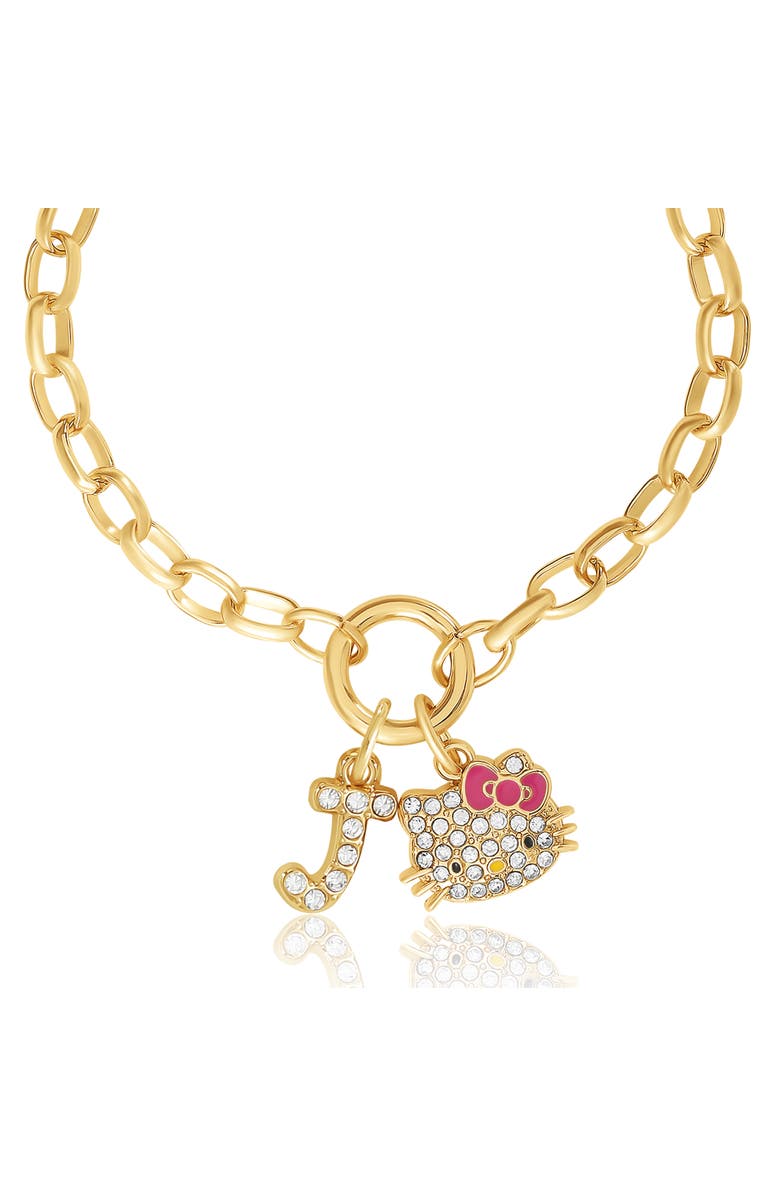 Hello Kitty Initial Crystal Charm Bracelet, Gold-Tone, Adjustable, Alternate, color, Gold Tone