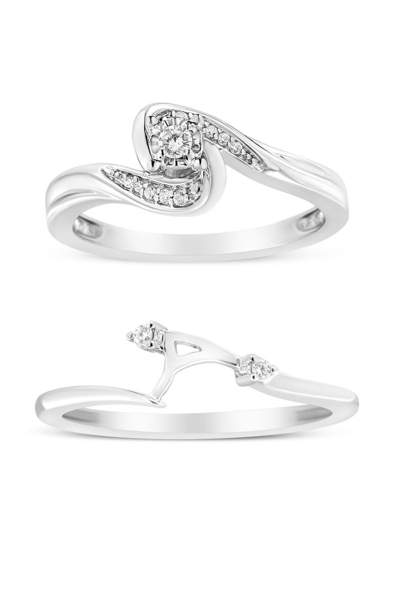 Silver 1/10 Cttw Diamond Swirl and Bypass Bridal Set Ring and Band, Alternate, color, White