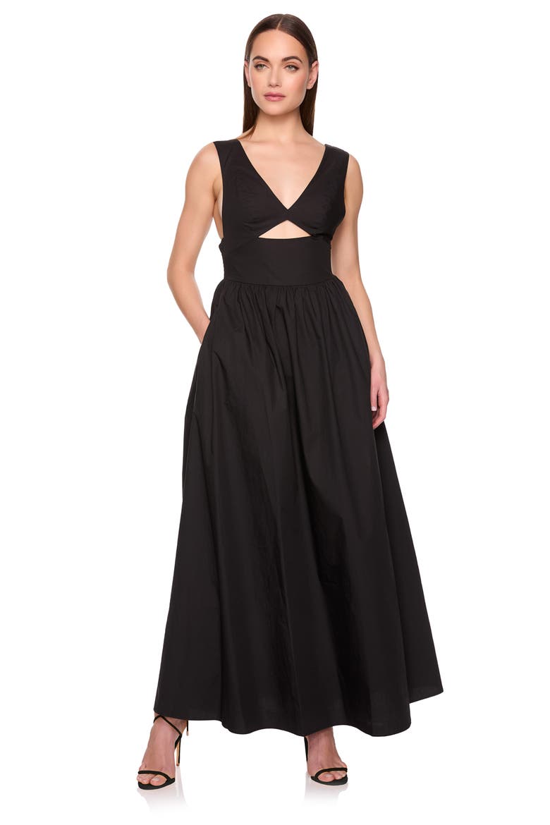 Cutout Detail Cotton Poplin Maxi Dress, Alternate, color, BLACK