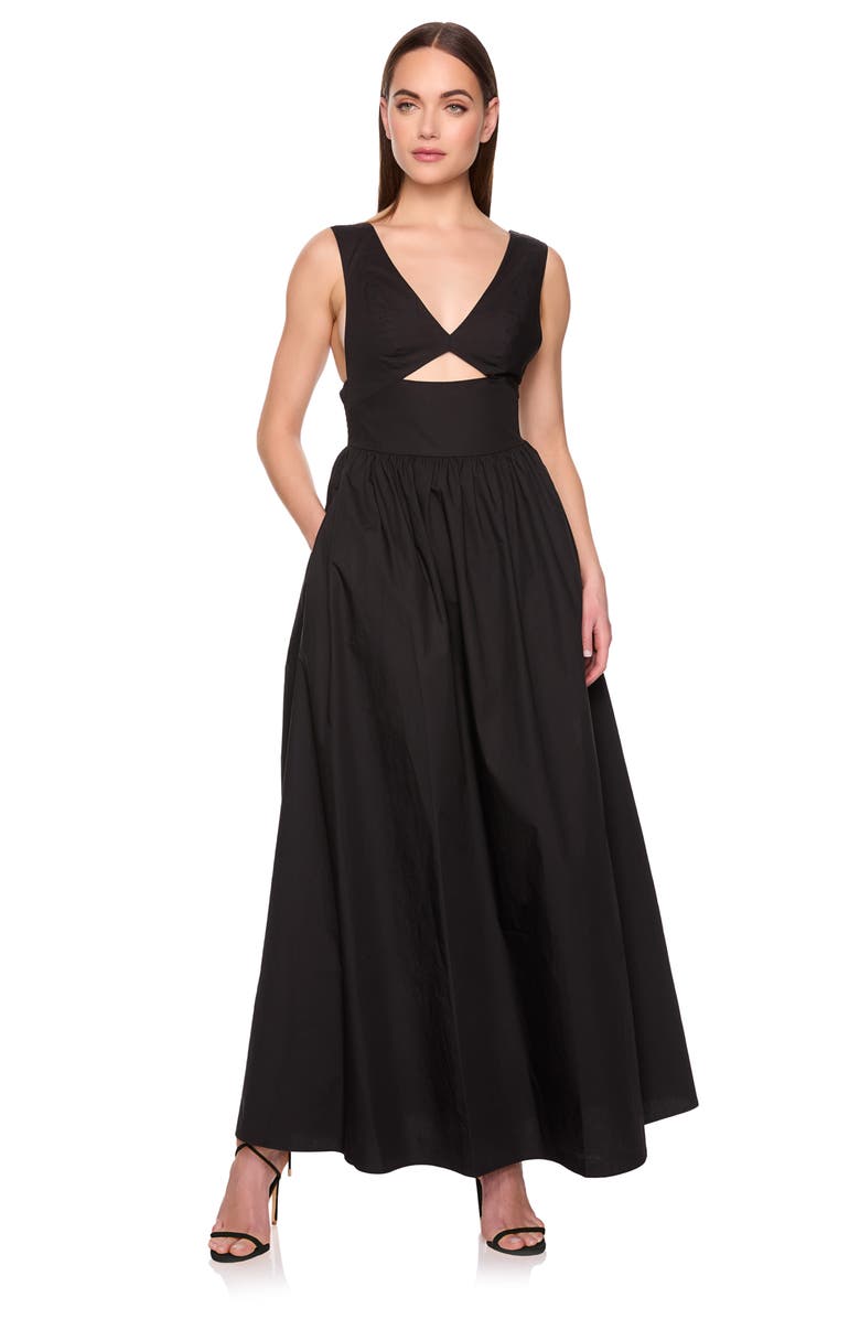 Susana Monaco Cutout Detail Cotton Poplin Maxi Dress, Alternate, color, Black