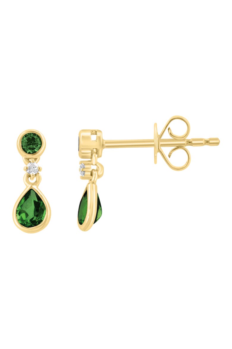 Gold Plated Sterling Silver Green Stone & Diamond Drop Earrings, Main, color, GREEN