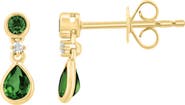 EFFY Gold Plated Sterling Silver Green Stone & Diamond Drop Earrings