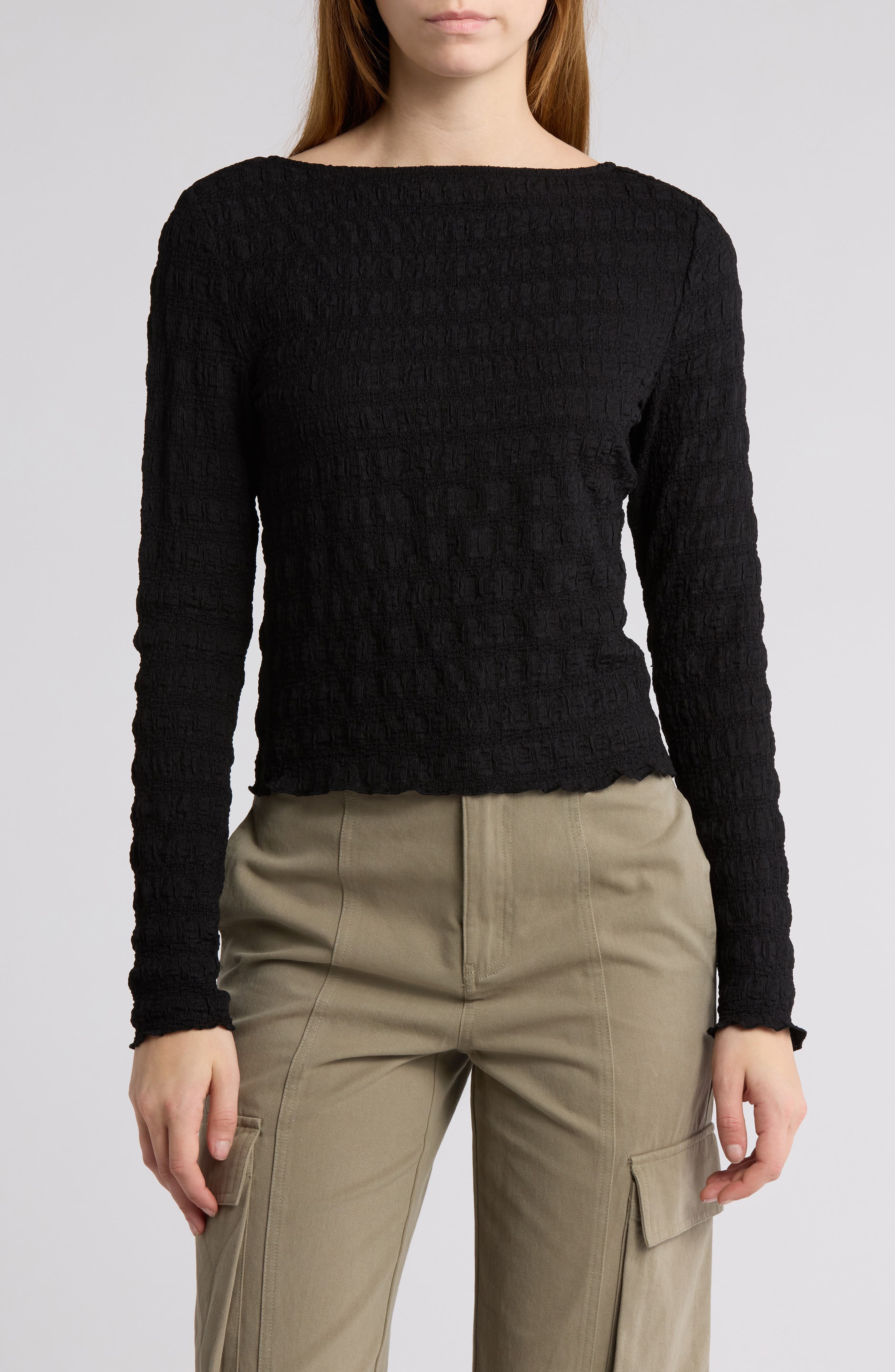 Elodie Long Sleeve Textured Crop Top
