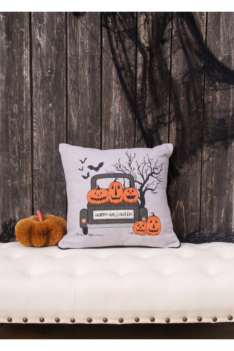 Halloween Pickup Truck Accent Throw Pillow, 18" x 18" With Light-Up LED, Alternate, color, Grey