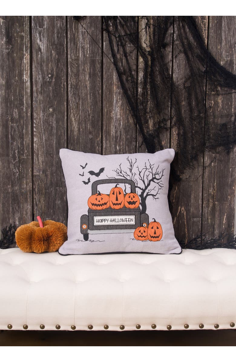 C&F Home Halloween Pickup Truck Accent Throw Pillow, 18" x 18" With Light-Up LED, Alternate, color, Grey