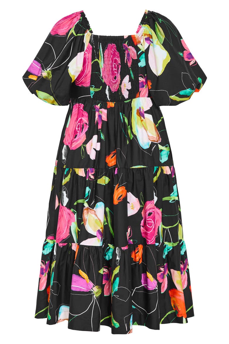 Fantasy Floral Cotton Midi Dress, Alternate, color, FLORAL SKETCH