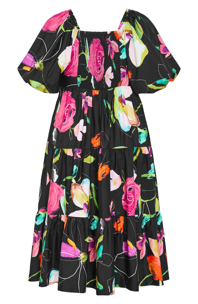 City Chic Fantasy Floral Cotton Midi Dress, Alternate, color, Floral Sketch