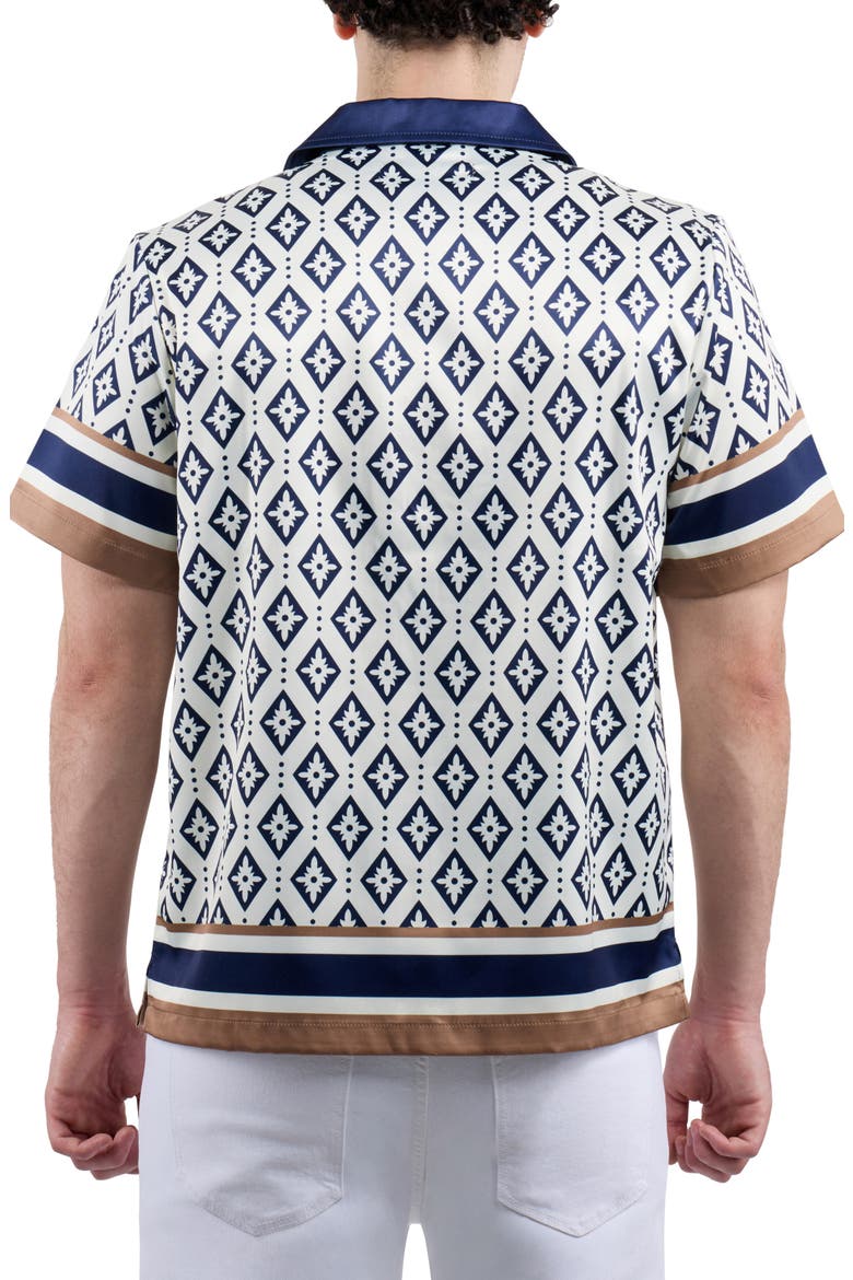 Diamond Print Camp Shirt, Alternate, color, CREAM/ NAVY