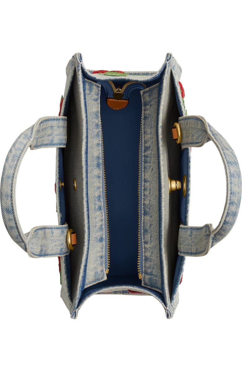 COACH Cherry Embroidery Cargo Denim Tote 26, Alternate, color, Denim Multi