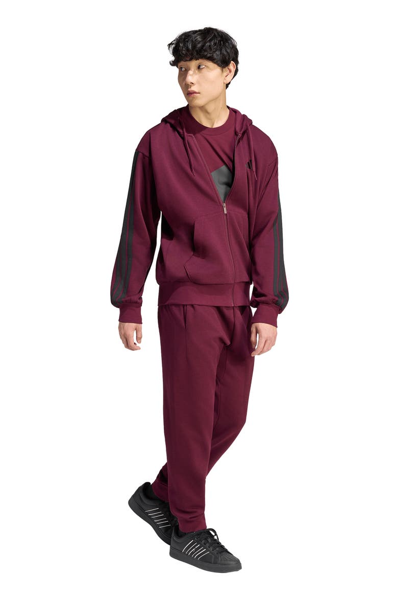Essentials 3-Stripes Full Zip Hoodie, Alternate, color, MAROON/ BLACK