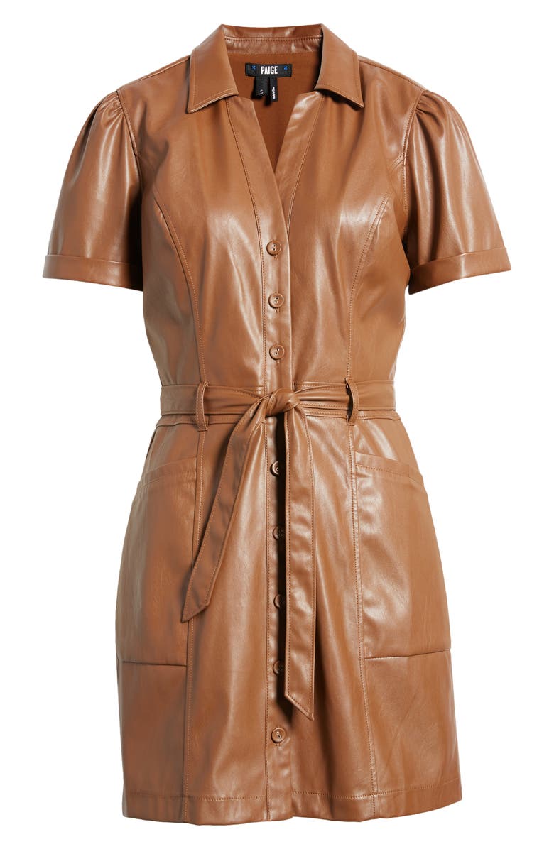 PAIGE Janette Faux Leather Shirtdress, Alternate, color, Mocha