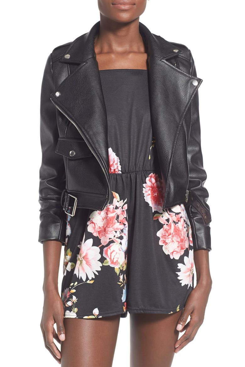 'Zazula' Faux Leather Moto Jacket, Main, color, BLACK