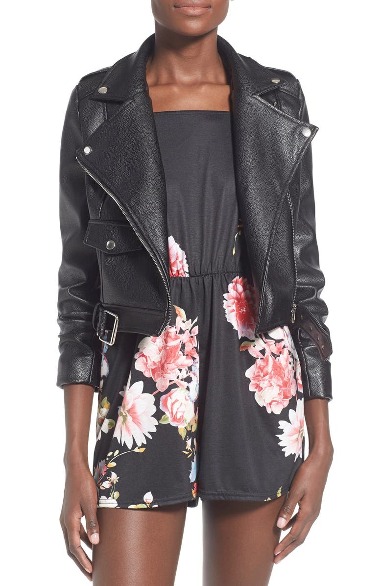 Missguided 'Zazula' Faux Leather Moto Jacket, Main, color, 