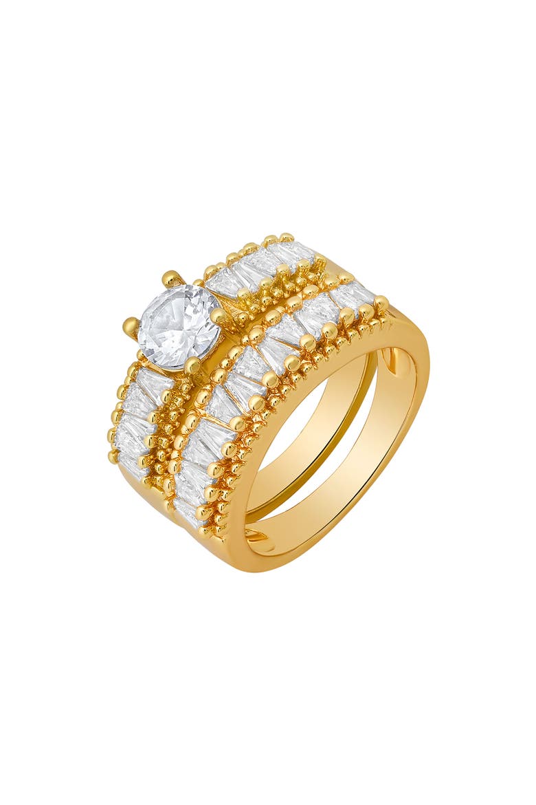 Simulated Diamond Engagement Ring & Wedding Band Set, Alternate, color, GOLD