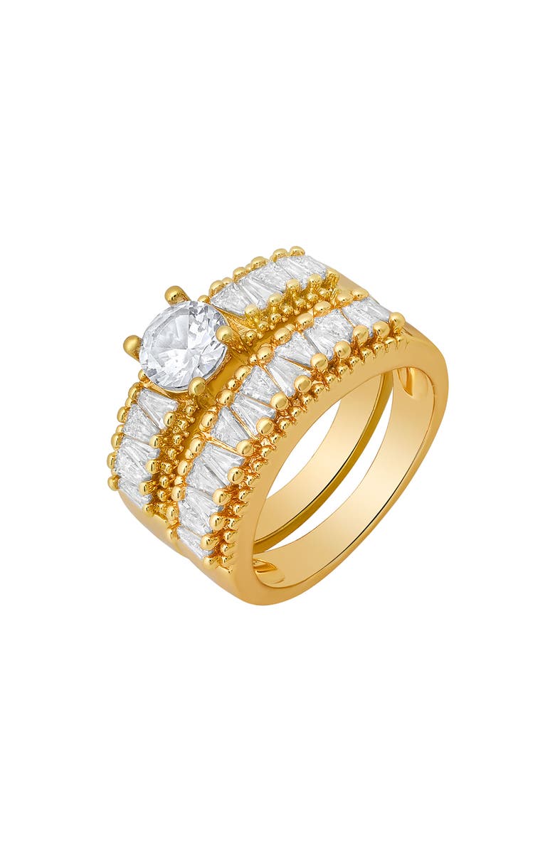 HMY JEWELRY Simulated Diamond Engagement Ring & Wedding Band Set, Alternate, color, Gold