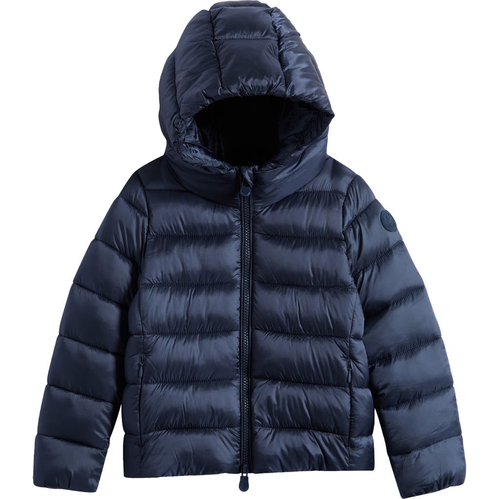 Save The Duck Kids' Bibi Channel Quilted Hooded Puffer Jacket In Night Blue