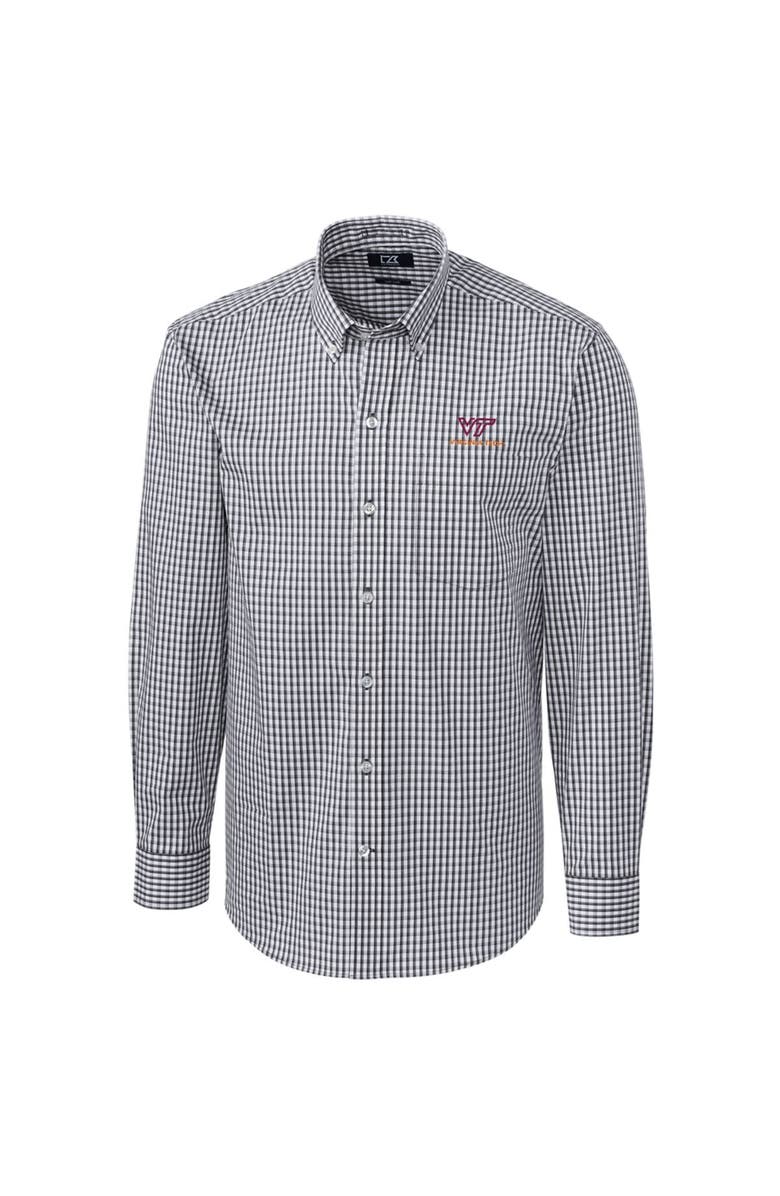 Cutter & Buck Men's Cutter & Buck Charcoal Virginia Tech Hokies Big & Tall Stretch Gingham Long Sleeve Button Down Shirt, Main, color,