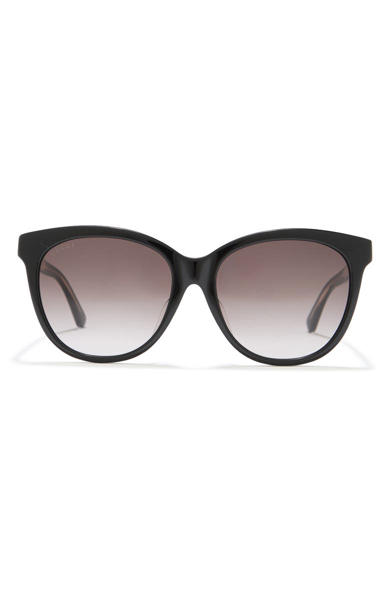 Gucci 58mm Round Sunglasses, Main, color, Shiny Black