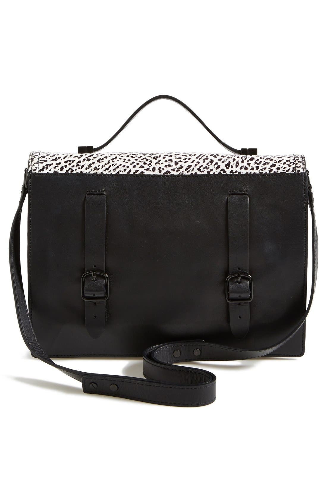 'Rider' Leather Satchel, Alternate, color, WHITE/ BLACK