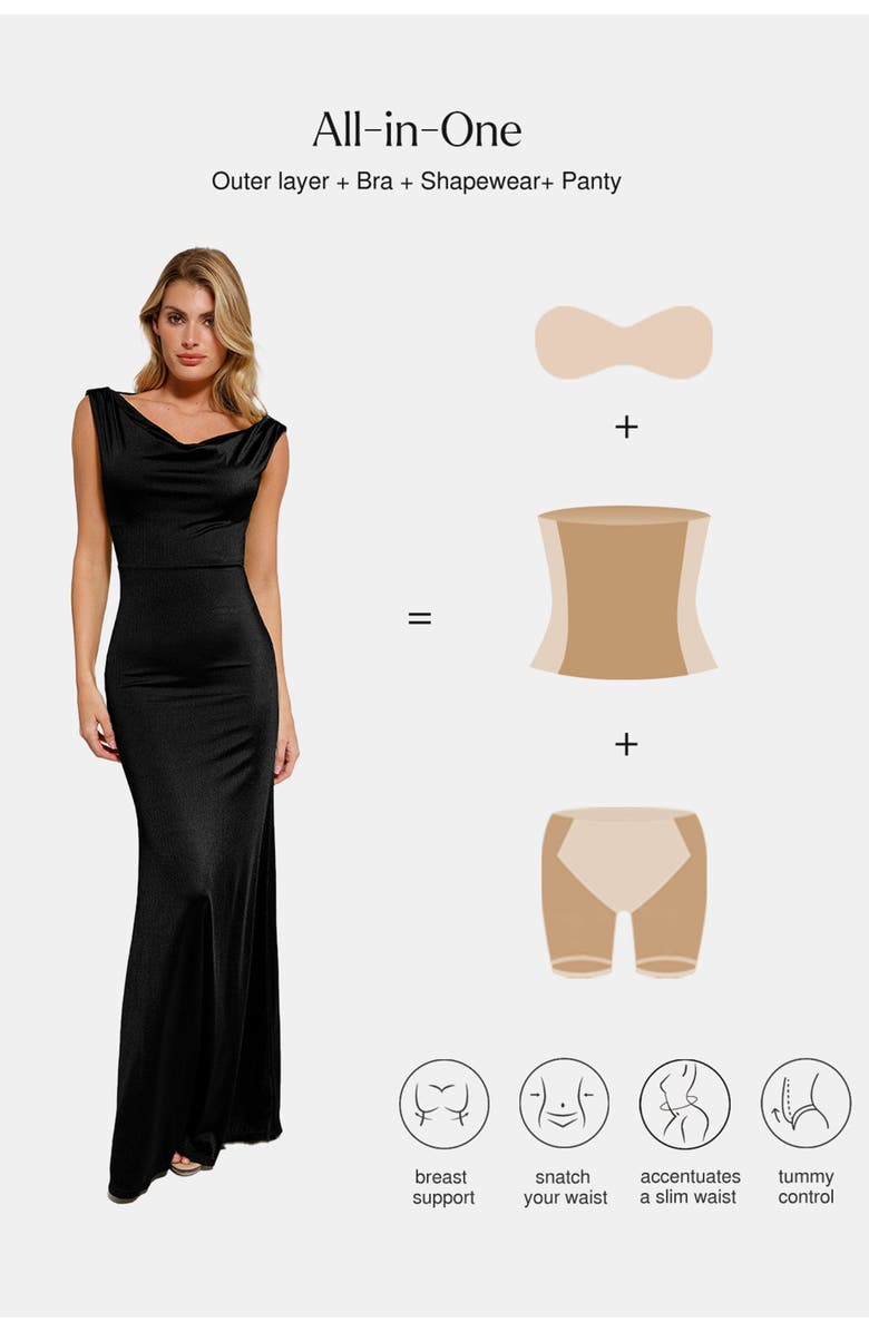 Popilush Shapewear Convertible Shine Sculpting Mermaid Dress, Alternate, color, Midnight Black