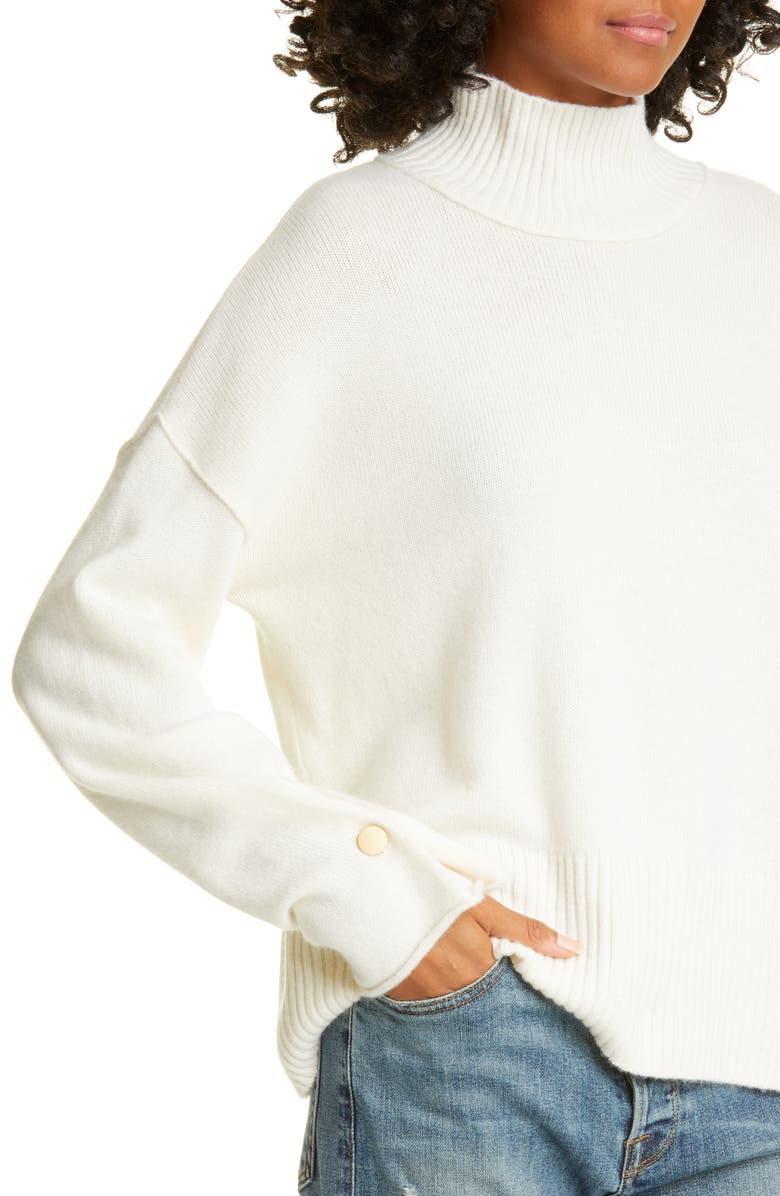 autumn cashmere Button Sleeve Mock Neck Cashmere Sweater, Alternate, color, 