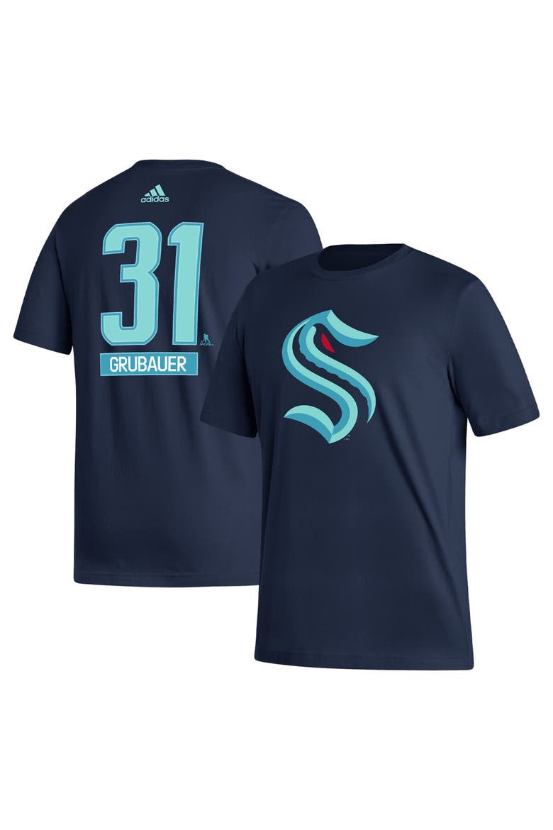 Men's adidas Philipp Grubauer Navy Seattle Kraken Fresh Name & Number T-Shirt, Main, color, Navy